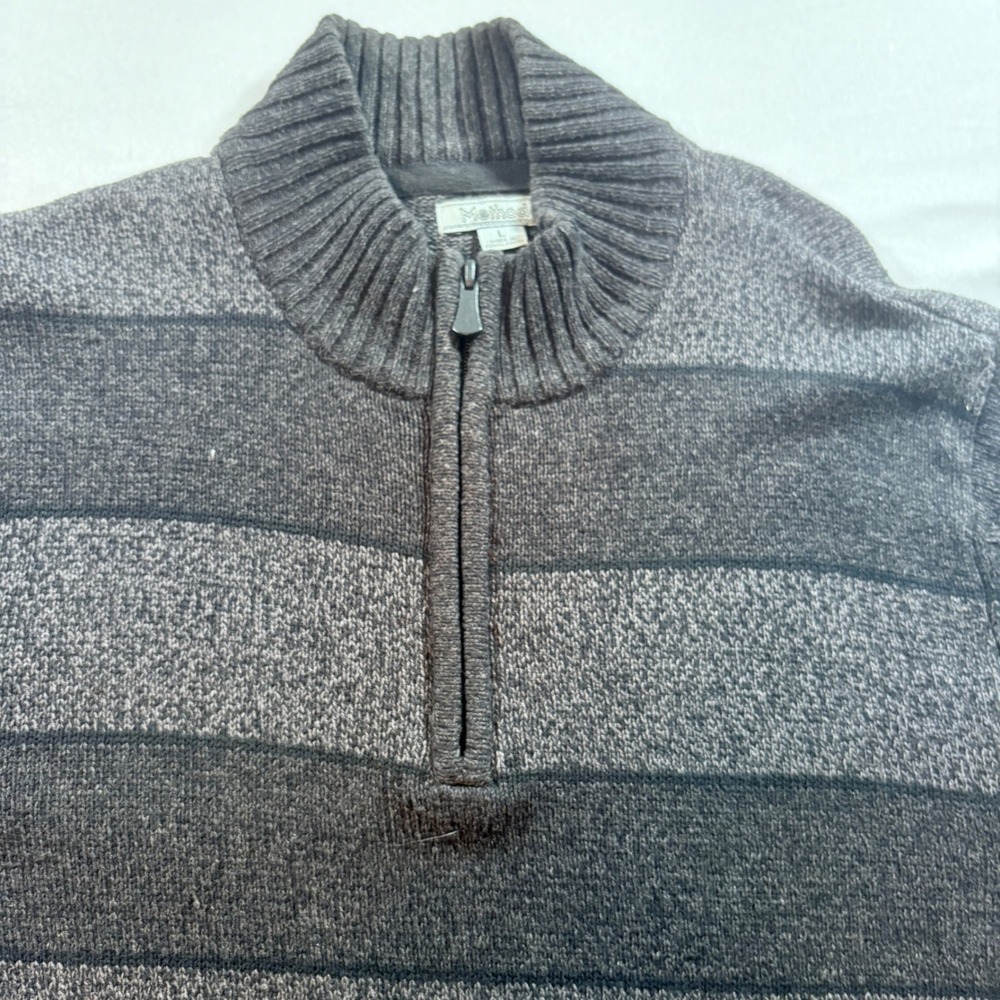 Method Striped Quarter Zip Sweater Mens Large Charcoal Grey Cotton Pullover